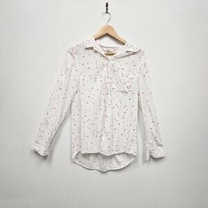 Beach Lunch Longue Heart Print White Button Up M